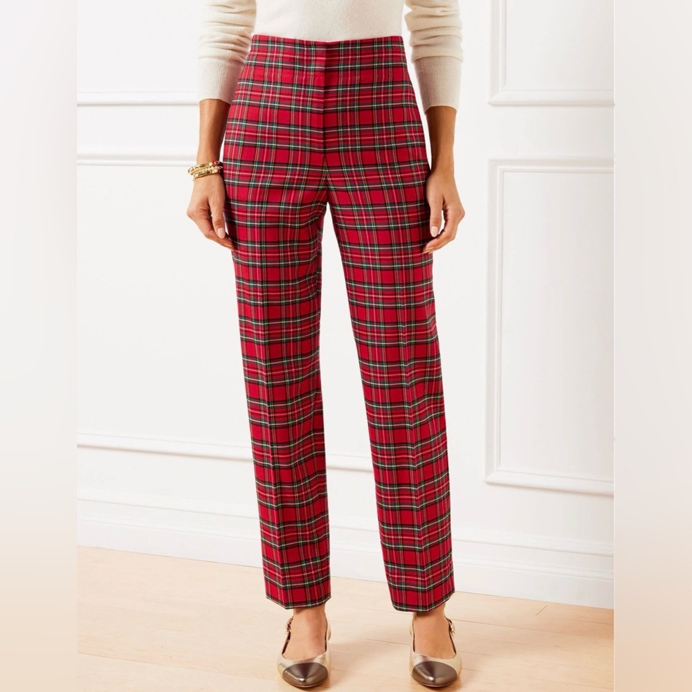 New Talbots Size 10P Wool Blend Tapered Ankle Pants Red Apple Cider Plaid $159